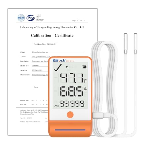 Image of Elitech ISO 17025 Certified GSP-6 Bluetooth Data Logger Temp Humidity | 100000 Readings, Shadow Data, Max Min Record, Auto PDF /CSV, Calibration Certificate Included for Pharmacy & Cold Chain