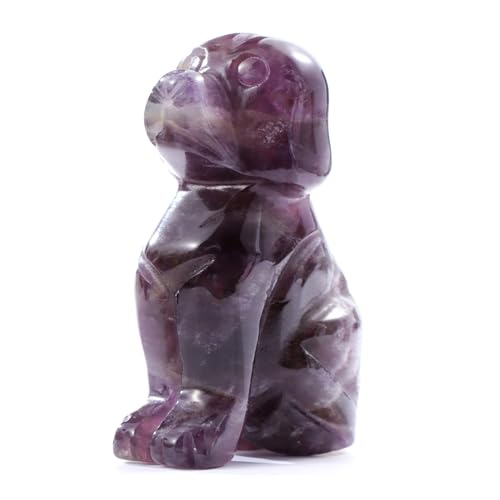 SMQ Amethyst Crystal Dog Statue Home Decor Polished 2" Carved Gemstone Puppy Sculpture Healing Statue Animal Carvings Figurines Gifts