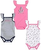 Nautica Baby Girls' Pack Bodysuit, Pink/Stripes Navy/Print, 12M