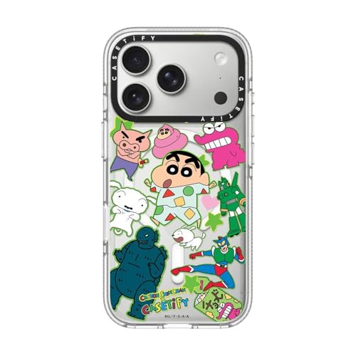 CASETiFY �C���p�N�g �N���A iPhone 17 Pro �P�[�X [���ϖh�~/�N���A ����/MagSafe�Ή�/Crayon Shin-chan Co-Lab] - Crayon Shinchan Sticker Case - Pajama