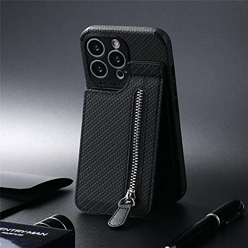 Étui portefeuille iPhone 12 Pro Max en cuir noir avec porte-cartes et fermeture éclair