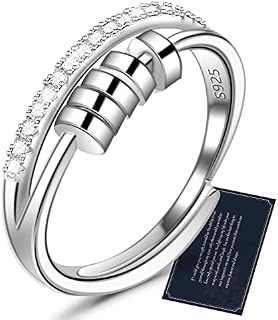 Fidget Ring,Anxiety Ring for Women,Sterling Silver 925 Fidget Ring for Anxiety Women,Adjustable Fidget Rings for Women,Spinner Ring Stress Relief Gift for Women,Jewellery for Women,Gifts for Valentine