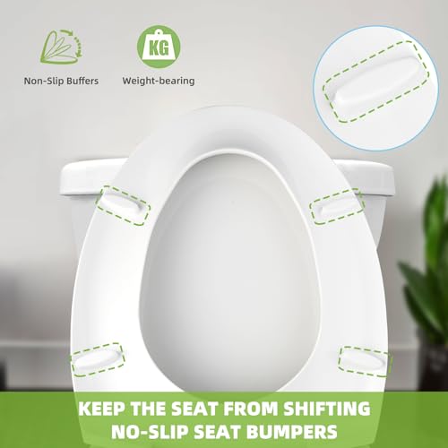 Image of Toilet Seat Elongated with Slow Close Hinges, Universal Oval Fit, White | Compatible with TOTO /Kohler /Gerber /American Standard, Four Bumpers Never Loosen, Two Sets Toilet Bolts and Nuts,