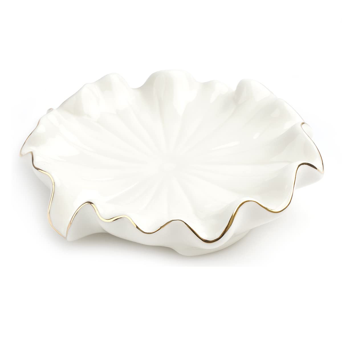 Soap Dish with Drain Ceramic White Lotus Leaf Soap Holder Soap Saver for Bar Soap, Kitchen Sink, and Bathroom Shower