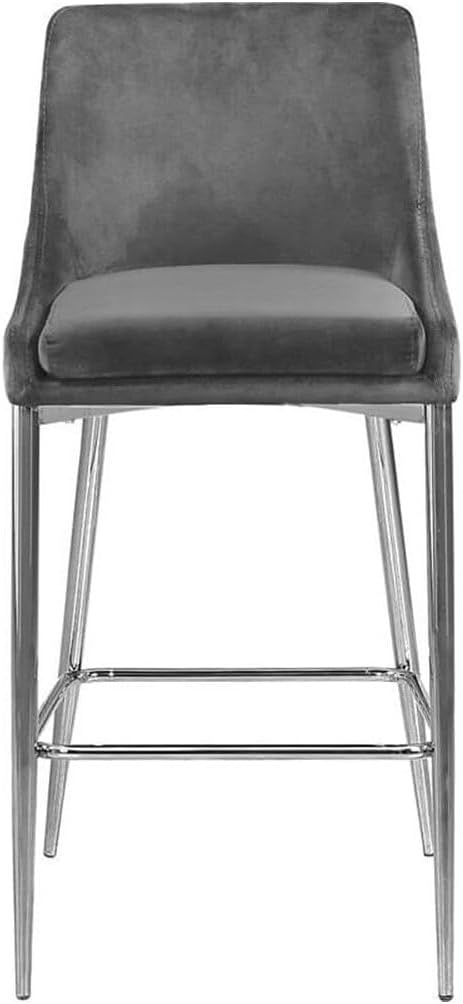Homestock Rustic Refinement Modern, Contemporary Velvet Upholstered Counter Stool with Polished Metal Legs and Foot Rest, Set of 2, Ideal for Bar and Pub Height Tables, 21.5"D x 17"W x 38"H Grey and C