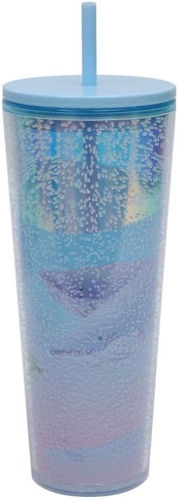 750ml Large Capacity Double-Layer Plastic Straw Cup Creative Sparkling Water Cup(Light Blue 47666)