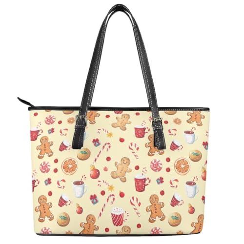Image of Coldinair Christmas Leather Tote Bag for Women with Zipper Large Shoulder Tote Bag Shopping Casual Travel Bag Handbag Purse