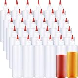 Yaomiao 30 Pack 16 oz Plastic Squeeze Bottles for Condiments Sauces Empty Leak Proof Squeeze Bottles Squirt Containers with Red Tip Cap for Ketchup, Condiments, Olive Oil, Glue