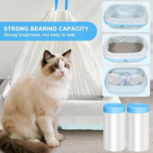 40 Stück Katzenklo Beutel, 65 ×30cm Katzenstreu Müllbeutel mit Zugband, Katzentoilettenbeutel, Katzenstreutasche, Reißfeste & Auslaufsichere Katzentoilettenbeutel für Katzenklo und Haustierabfälle