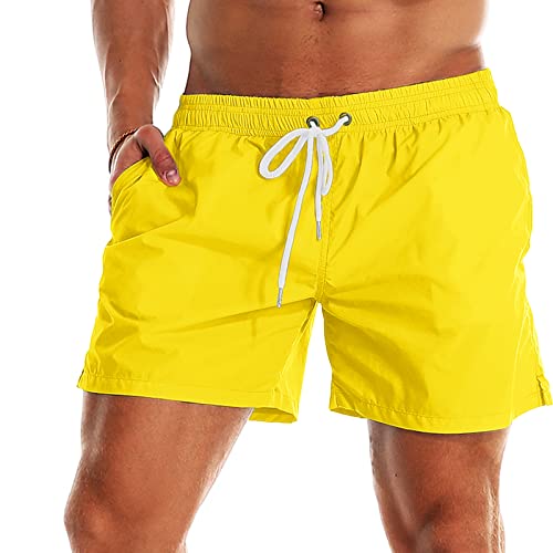 YnimioAOX Men Swim Trunks Quick Dry Beach Shorts Mesh Lining, Dp Yellow, 40