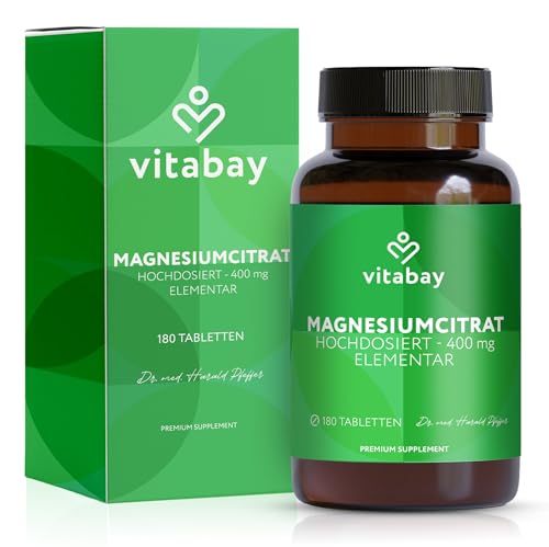 Vitabay Magnesium Citrate 2556mg Hochdosiert - 180 Tabletten Vegan & Laborgeprüft - Magnesiumcitrate - Trägt zu einem normalen Energiestoffwechsel und einer normalen Muskelfunktion bei Vitabay Magnesium Citrate 2556mg Hochdosiert - 180 Tabletten Vegan & Laborgeprüft - Magnesiumcitrate - Trägt zu einem normalen Energiestoffwechsel und einer normalen Muskelfunktion bei