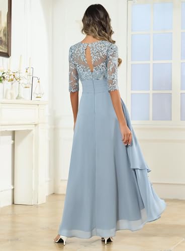 1/2 Sleeve Mother of The Bride Dresses for Women Lace Chiffon Sequin Ruched A Line Long Formal Evening Gown2