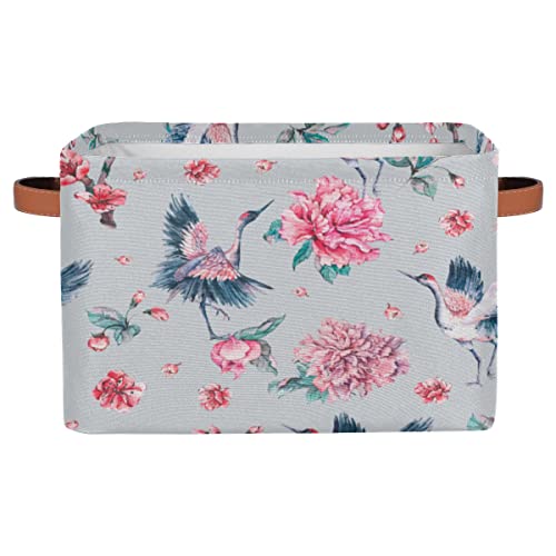 Cubo de almacenamiento plegable de grúa de animales, cestas de almacenamiento de tela de flores de peonía, cestas decorativas plegables con asas para oficina en casa, 1 paquete