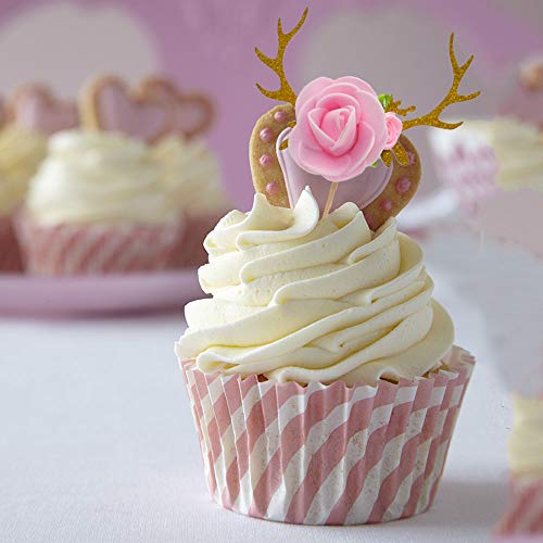 Hokpa Flower Cupcake Toppers, Hokpa Glitter Deer Antler Cupcake Toppers For Baby Shower Kids Birthday Party Decor (10Pcs Golden) #TOP1