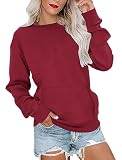 Picture of MISFAY Womens Oversized Sweatshirt Casual Long Sleeve Crewneck Hoodie Solid Pullover Lightweight Loose Tops with Pocket(Red,M)