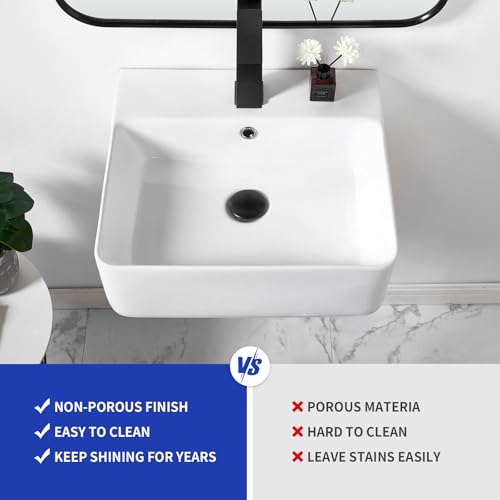 NOHALIPY 18.1 x 16.5 inch Modern White Rectangle Wall Mounted Bathroom Sink, Mini Floating Bathroom Vessel Sinks, Small Porcelain Corner Wall Mount Sink for Rvs, Restroom, Toilet - Thumbnail 5