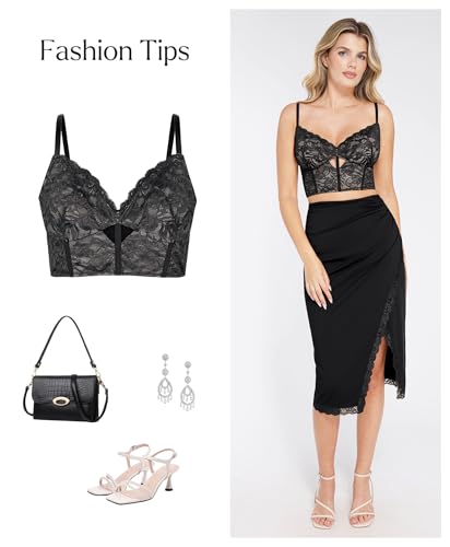 Popilush Midi Skirts for Women Lace Shapewear Split Satin High Waisted Bodycon Long Skirt Built-in Tummy Control4