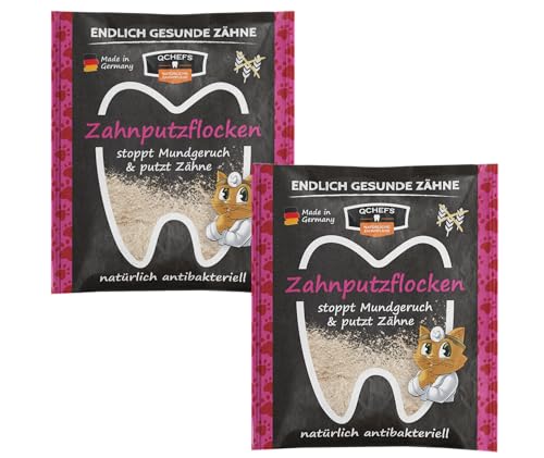 QCHEFS 2er Pack Großpackung Papie ZAHNPUTZFLOCKEN Katze Zahnpflege zum Lecken von Schleckmatte mit Nassfutter Lachsöl Katzenmilch Malz Paste Katzenfutter oder Leckerli