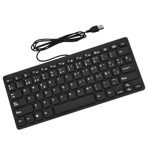 Teclado español de 78 teclas, fondo negro, letra blanca, reemplazo de computadora