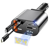 Retractable Car Charger Adapter for iPhone 17,4 in 1 Fast Charging Car Phone Charger,69W USB C Car Truck Accessories,Road Trip Essentials Gift for Men Women for iPhone 17/16/15/14/13/12,Galaxy S25