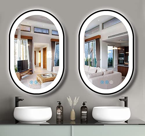 DIDIDADA 24 x 16 Inch Black Oval LED Vanity Mirror with Lights Smart Memory 3 Color Dimmable AntiFog Black Frame Oval Lighted Mirror for Bathroom Wall Horizontal Vertical Mount Ovals Light up Mirrors by DIDIDADA - Image 8