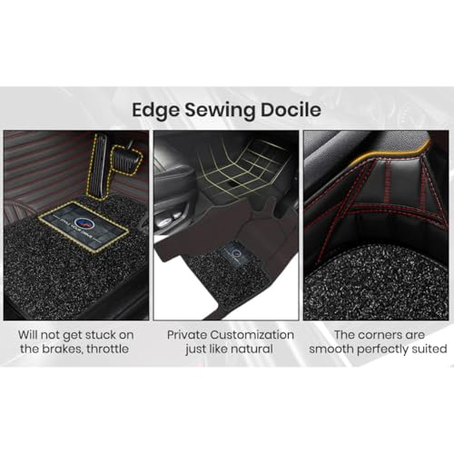 Image of Autofurnish Premium 9D Car Mat Full Set for Mahindra XUV 3XO (Automatic) 2024 || Luxury Leather Dual-Stitch Full Set 9D Car Floor Mat || 100% Waterproof || Color : Black Red