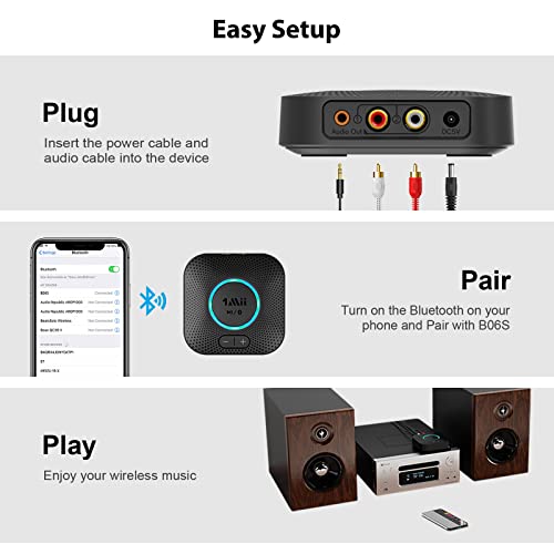 1Mii B06S Bluetooth 5.2 Receiver, Hifi Wireless Audio Adapter For Home Stereo System W/Aptx Hd& Low Latency, Volume Control For Car Speaker, Amplifier, With 3.5 Mm/Rca Outputs, Long Range #TOP5