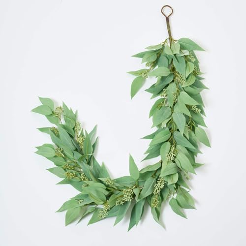 Darby Creek Trading All Seasons Faux Blade Eucalyptus Mantle Garland Everyday Table Runner Greenery Green 4 Foot (48" L x 10" W x 2" H)