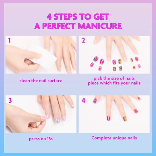 Townley Girl 96-teilige Nägel zum Aufdrücken, einschließlich 3D- und im Dunkeln leuchtenden künstlichen falschen Nägeln, Set für Kinder mit vorgeklebtem, vollständig abdeckendem Acrylnagelspitzen-Kit