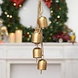 Gold Christmas Bells for Decorations: Vintage Bells Metal Decorative Bells with Jute Hanging Rope - Rustic Bells Small Cow Bell for Christmas Wreath Garland Tree Party Door Wedding Staircase