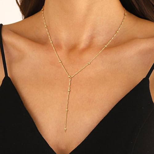 carovo gold necklace for women dainty long necklace 14k goldsilver lariat y-shaped pendant necklaces trendy layered lip cubic zirconia beaded chain drop necklaces jewelry for women gifts