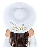 Womens Embroidered Straw Sun Hat Bridal Shower Gift Bachelorette Honeymoon (Bride)