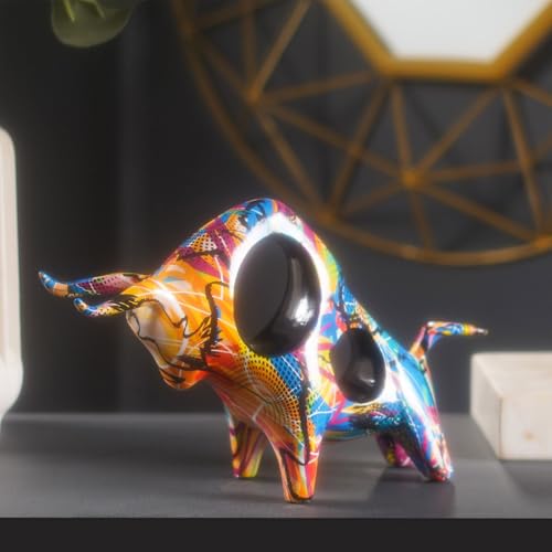 Image of The Artment your artistic apartment Bullseye Resin Abstract Bull Sculpture, Hand-Painted Colorful Cutout Decor, Modern Art Showpiece for Living Room, Bedroom & Office, 8.2 Inch Statement Figurine