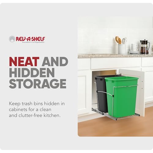 Image of Rev-A-Shelf Double Pullout Garbage Trash Cans for Kitchen Cabinets, 35 Qt