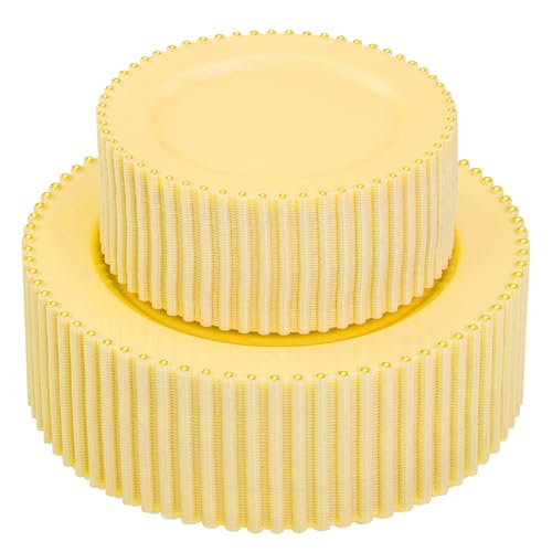 supernal 100pcs Elegant Yellow Plastic Plates with Gold Beaded for Wedding