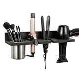 GREENSAPPIRE Wall-Mounted Hair Dryer Holder – Metal Aluminum Storage Station with Cable Organizer & Heat-Resistant Spiral Rack for Hair Straighteners and Styling Tools (Black)