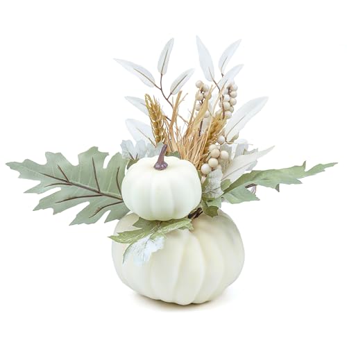 Image of Fall Centerpieces for Tables, Fake Pumpkin Decor for Thanksgiving Table Decorations, Artificial White Pumpkins for Decorating Fall Table Centerpieces for Home Decor Harvest Tabletop Kitchen Party