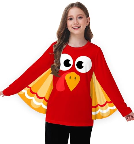 Girls Thanksgiving Top Grateful Graphic Printed Outfits Cute Turkey Casual Tee Shirts Red 7-8 Years