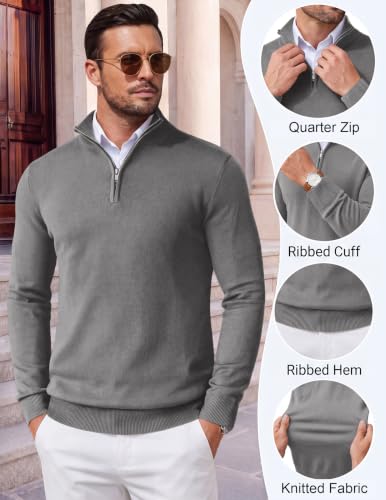 Image of COOFANDY Men's Quarter Zip Up Sweaters Slim Fit Lightweight Mock Pullover