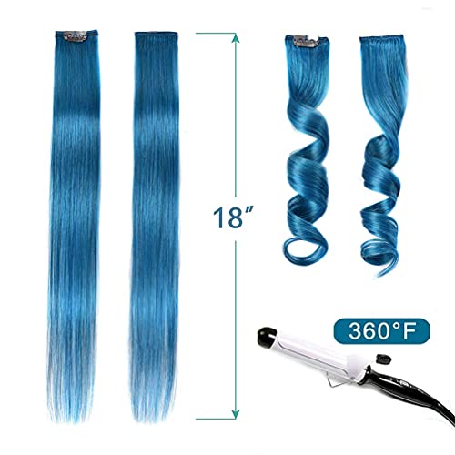 Image of Reusable Coloured Hair Streaks Extensions For Women Hair Coloured Hair Extension For Girls Set of 2 Pcs (Blue)