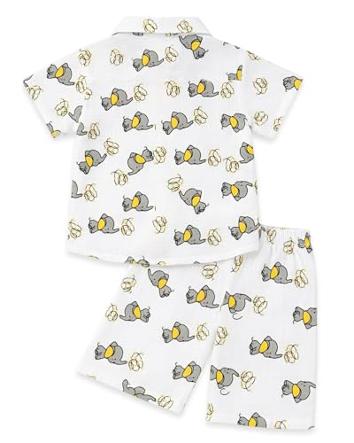 Image of Kuchipoo Boys 100% Muslin Organic Cotton Co-Ord Set | Printed Half Sleeve Shirt & Shorts | Soft Breathable Fabric | Casual Summer Wear | Boys Stylish Outfit