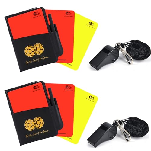 Soccer Referee Kit - Brightly Colored Red and Yellow Soccer Referee Cards and Whistle Made of Thick Premium Plastic with Cord, Loud and Clear Whistle Great for Coaches, Refereers, Training
