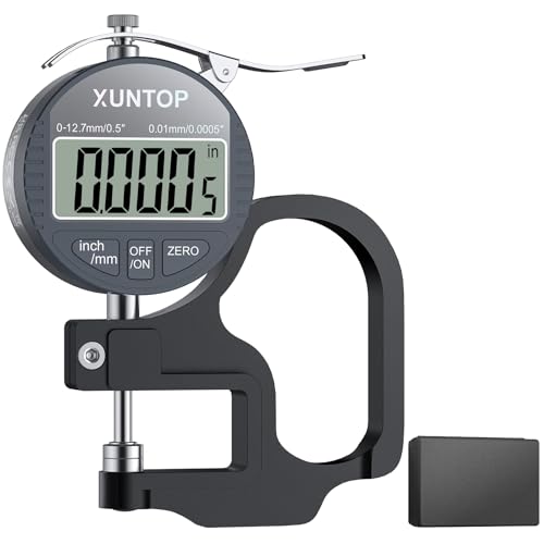 XUNTOP Digitales Dickenmessgerät Messbereich 0-12.7mm Elektronischer Mikrometer Zoll/metrisch elektronischer Prozent-Dickenmessgerät mit präziser LCD-Anzeige