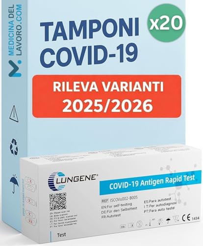 CLUNGENE – 20 x Tamponi Covid 19 Rapido 2026 Nasale, Kit Rapido Tampone per l'Antigene SARS-COV-2, Validato Nuove Varianti 2025/2026. Sensibilità 100% a carica virale alta, 20 TEST