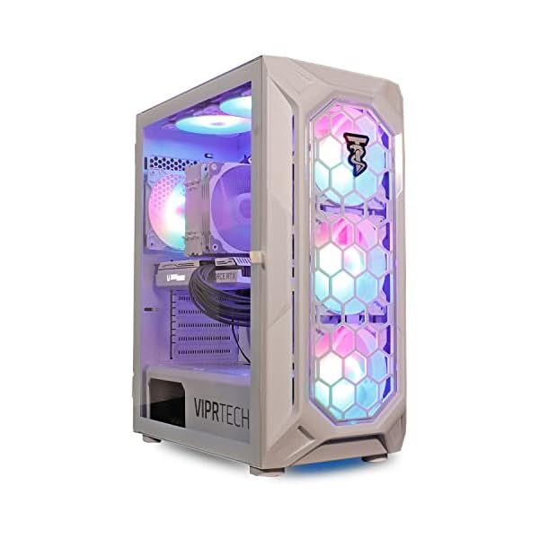 ViprTech Ghost 4.0 Liquid-Cooled PC – AMD Ryzen 7 (16-LCore 4.4Ghz), RTX 4060 Ti 8GB, 32GB DDR4 3200, 1TB NVMe SSD, VR-Ready, Streaming, WiFi, RGB, Win 11, Gaming Desktop Computer White