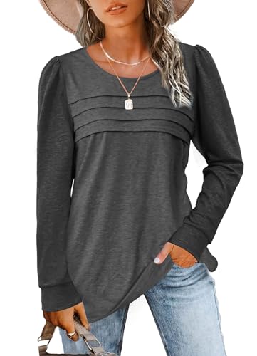 JomeDesign Womens Tops Long Sleeve Crew Neck Shirts Puff Sleeve Casual Tshirts