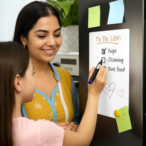 Image of GLUN Magnetic White Board Planner (23x30cm, Landscape) + Marker Combo | Dry Erase Board for Home & Office | Includes Black Marker
