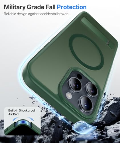 Image of Vihibii Silicone For iPhone 16 Pro Max Case Magnetic Back With Build-In Stand,[Compatible With Magsafe],Rugged Shockproof Case Protective Back & Translucent Matte Slim Cover 2024 6.9 inch,Green