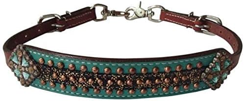 Showman Gold Metallic Cheetah Print Leather Wither Strap w/Teal Accent