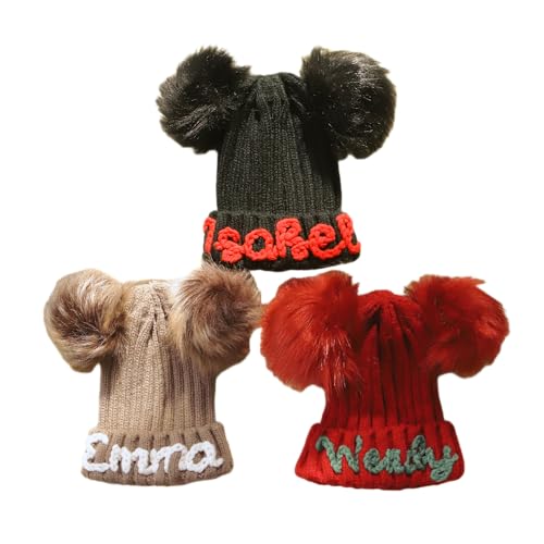 Personalized Baby Name Beanie Hat,Custom Newborn Pom Pom Hats,Hand Embroidered Knitted Beanie with Baby's Name,Winter Knit Hats for Infant Baby